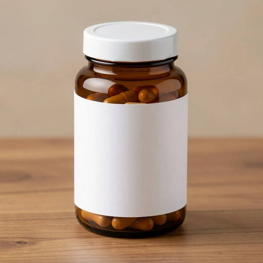 Supplement label close-up on a jar